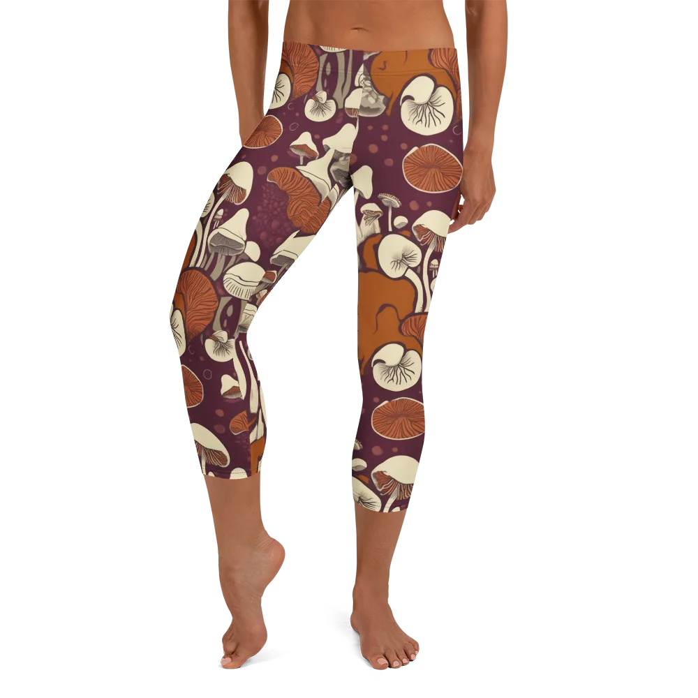 Mushroom Moonrise on Capri Leggings — Front