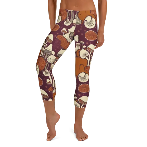 Mushroom Moonrise on a Capri Leggings