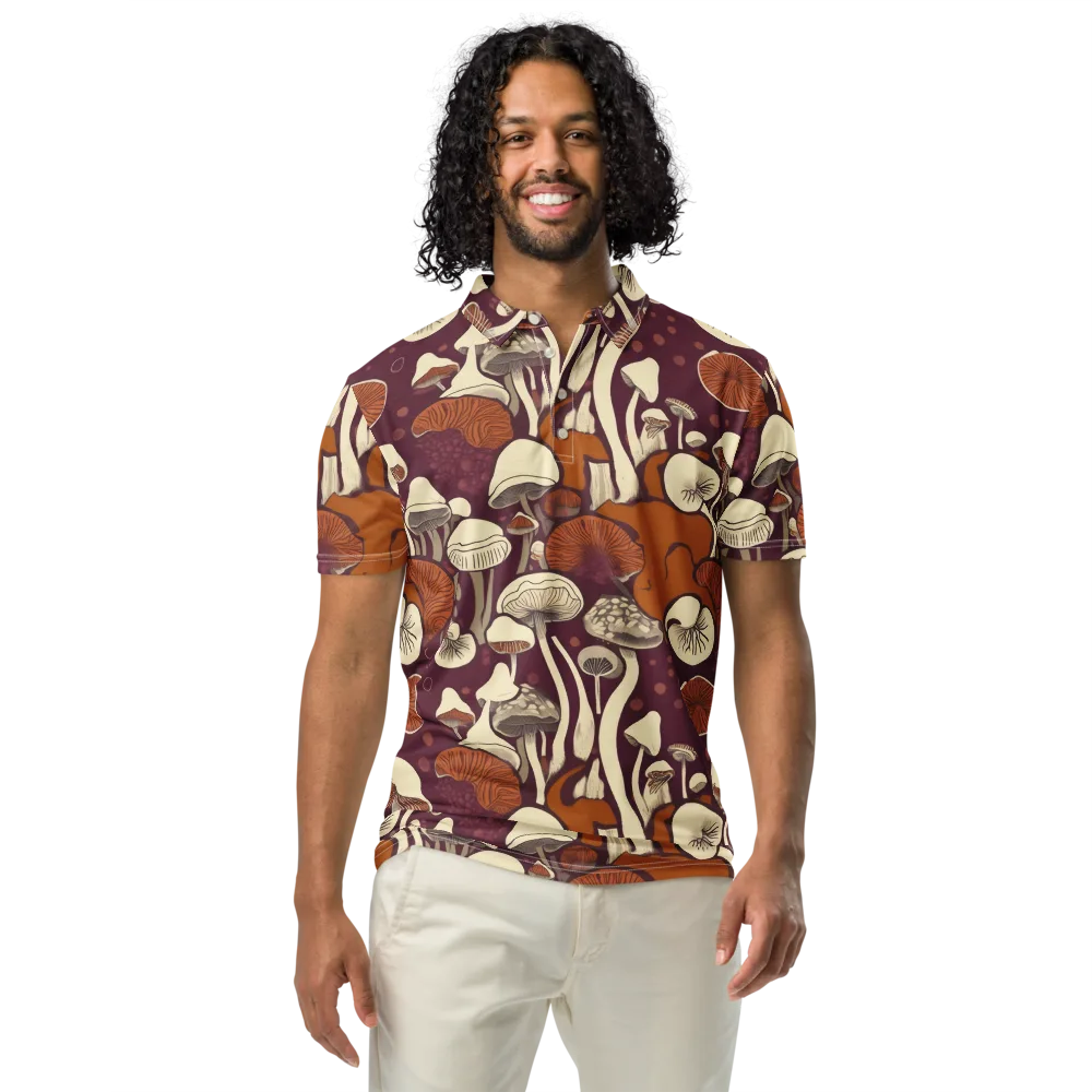 Mushroom Moonrise on Men's Slim Fit Polo Shirt — Front