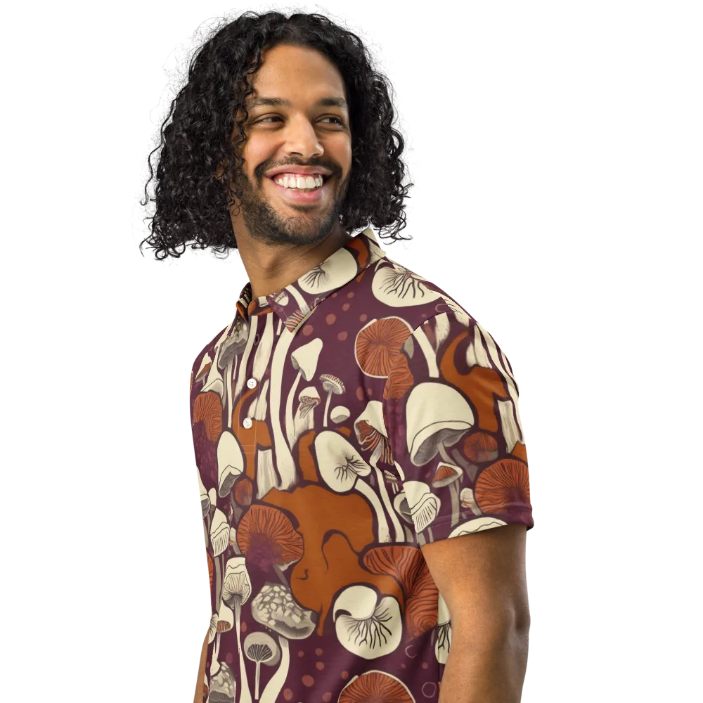 Mushroom Moonrise on Men's Slim Fit Polo Shirt — Left Front