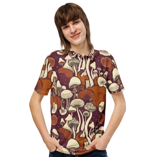 Mushroom Moonrise on a Men's Slim Fit Polo Shirt