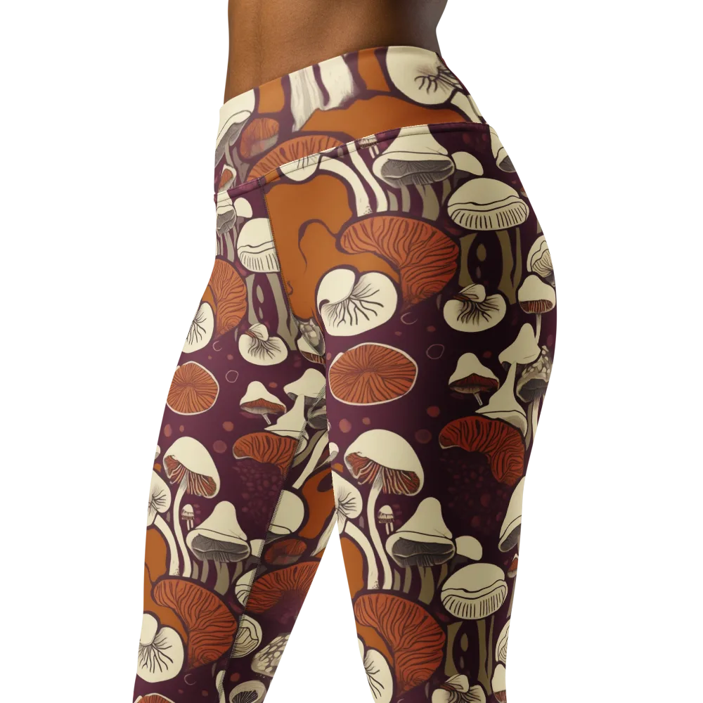 Mushroom Moonrise on Yoga Leggings — Left Front