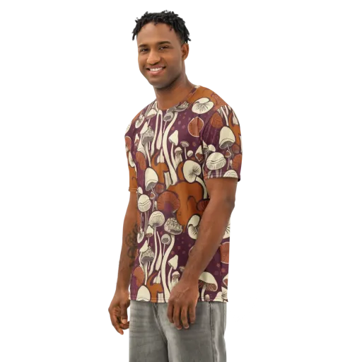 Mushroom Moonrise on a Men's Cotton Crew Neck T-Shirt