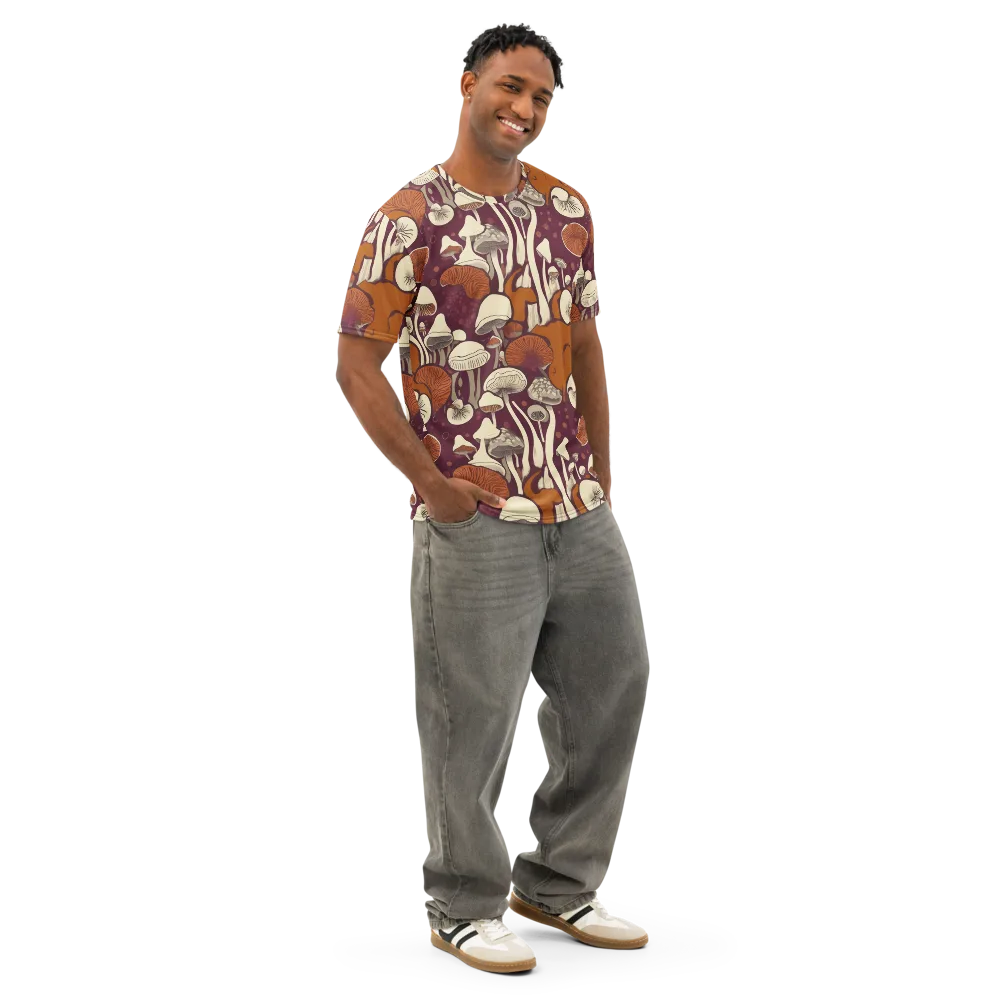 Mushroom Moonrise on Men's Cotton Crew Neck T-Shirt — Right Front