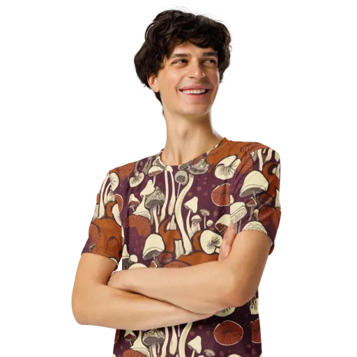 Mushroom Moonrise on a Men's Crew Neck T-Shirt