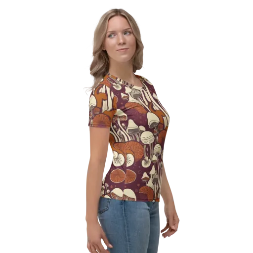 Mushroom Moonrise on a Women's Crew Neck T-Shirt