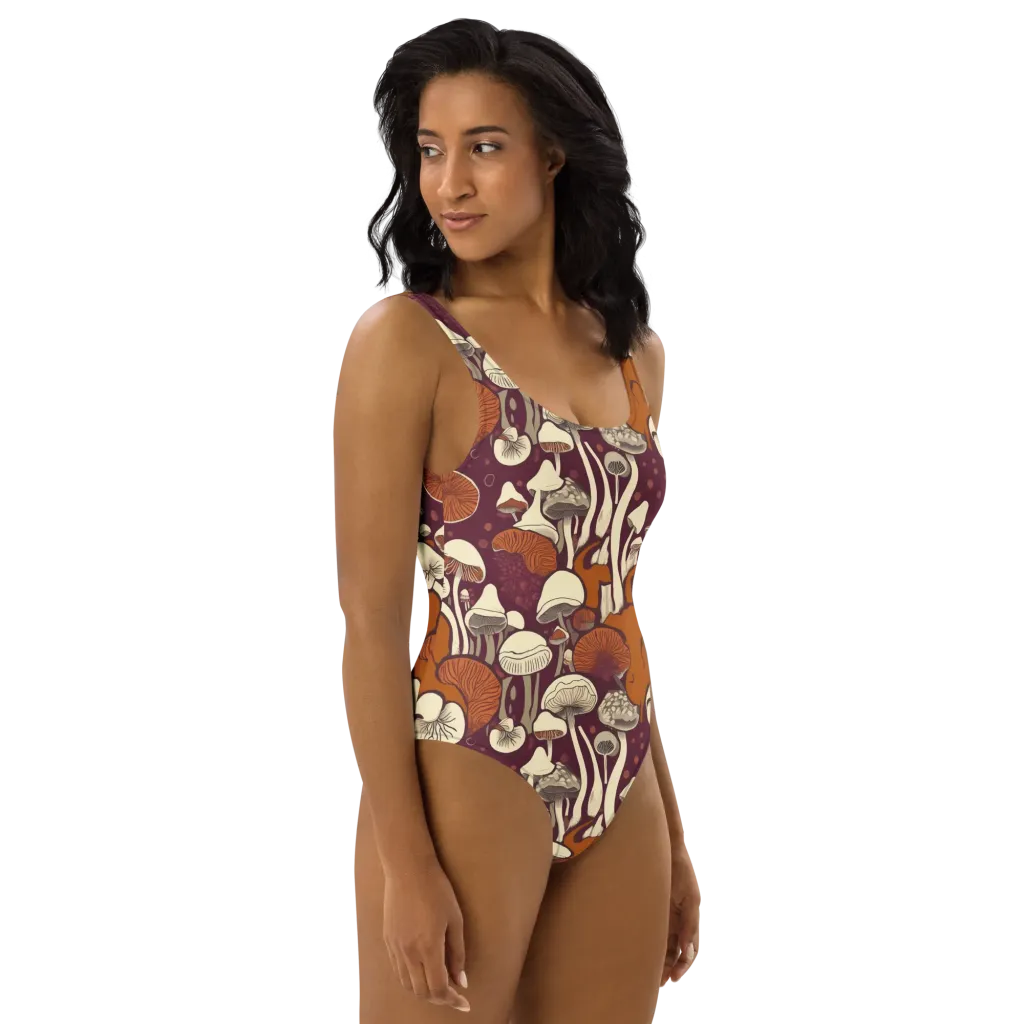 Mushroom Moonrise on One-Piece Swimsuit — Right