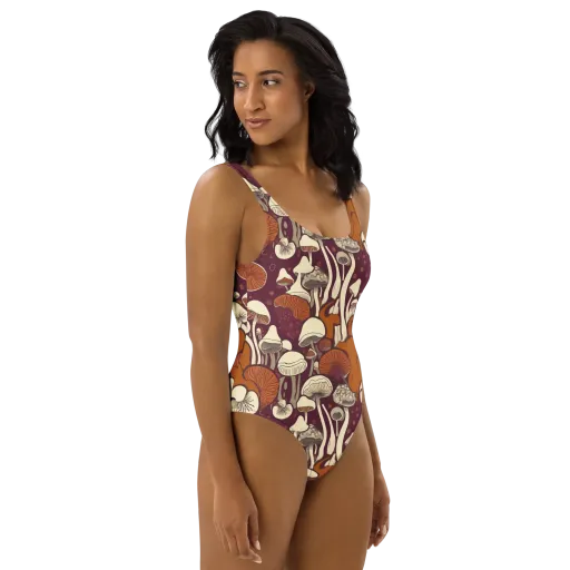 Mushroom Moonrise on a One-Piece Swimsuit