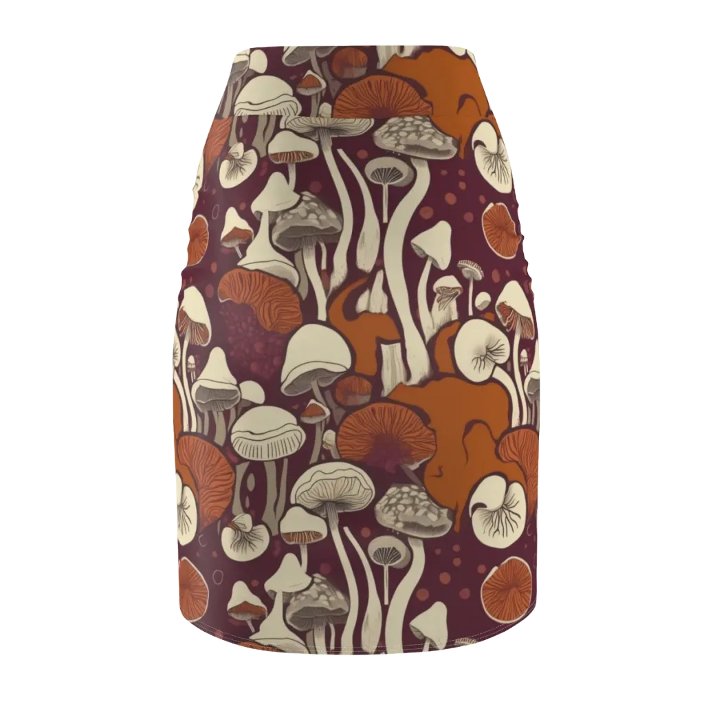 Mushroom Moonrise on Pencil Skirt — Back
