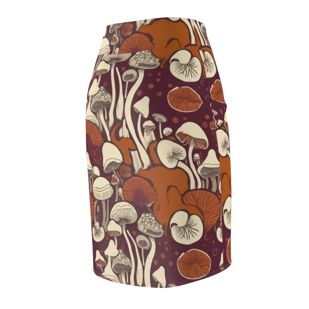 Mushroom Moonrise on Pencil Skirt — Back Side