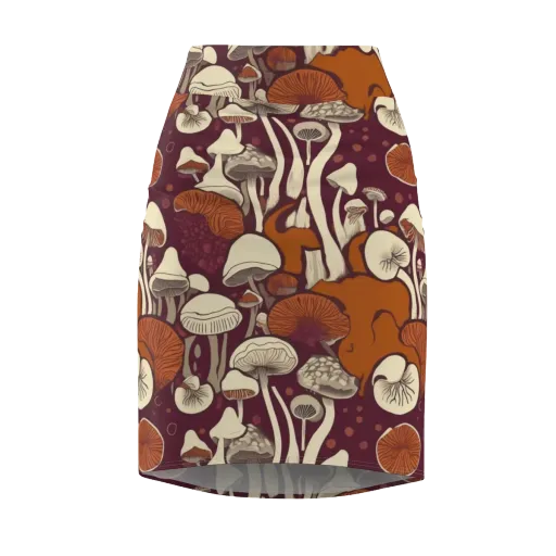 Mushroom Moonrise on a Pencil Skirt