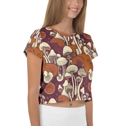Mushroom Moonrise on a Crop Tee