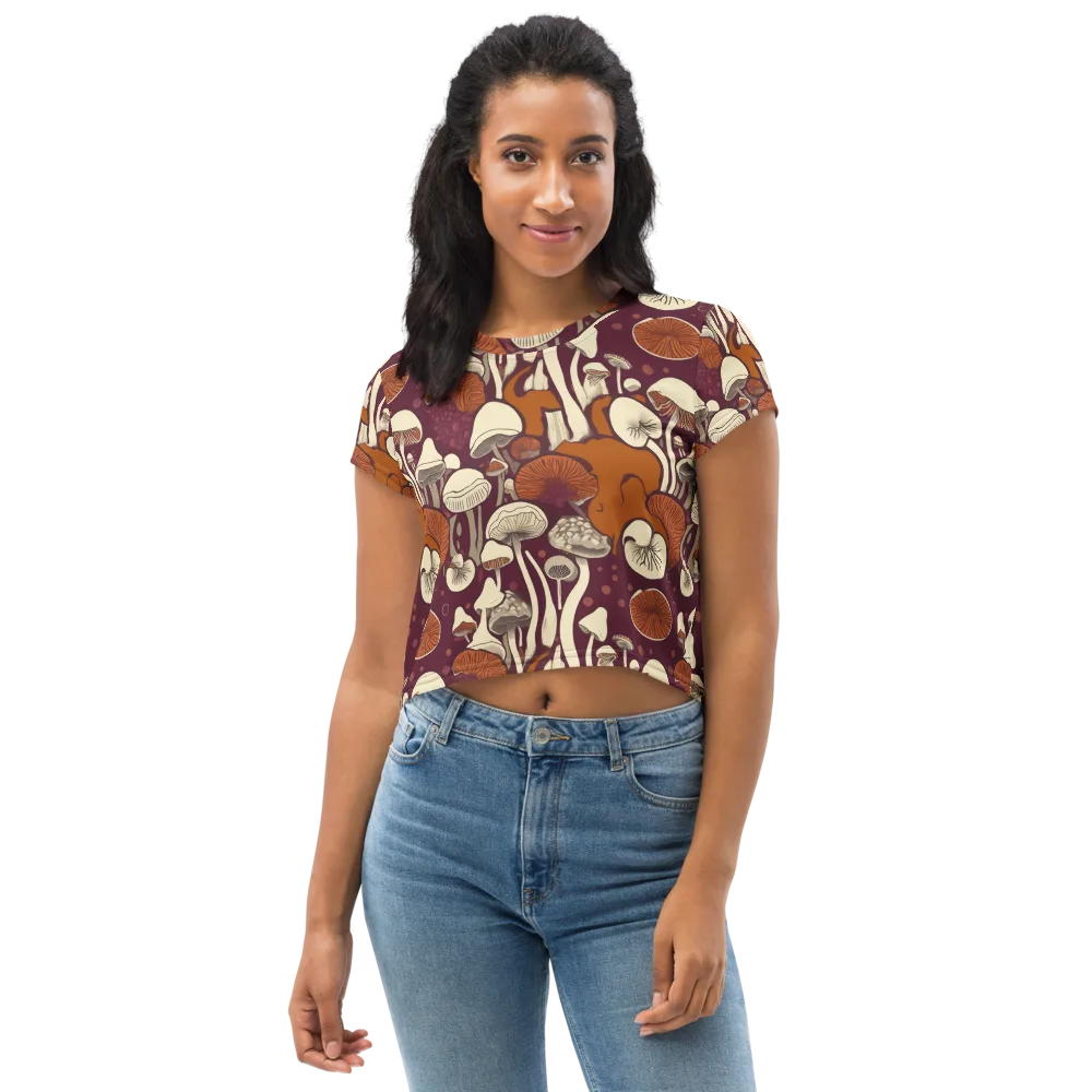 Mushroom Moonrise on Crop Tee — Front
