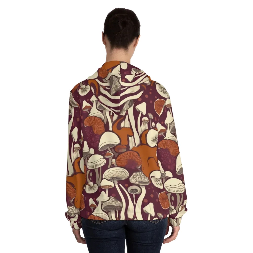 Mushroom Moonrise on Women's Full-Zip Hoodie — Back On Person