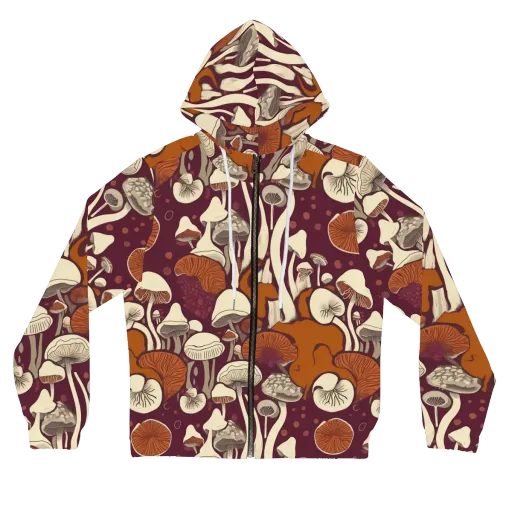 Mushroom Moonrise on a Women's Full-Zip Hoodie