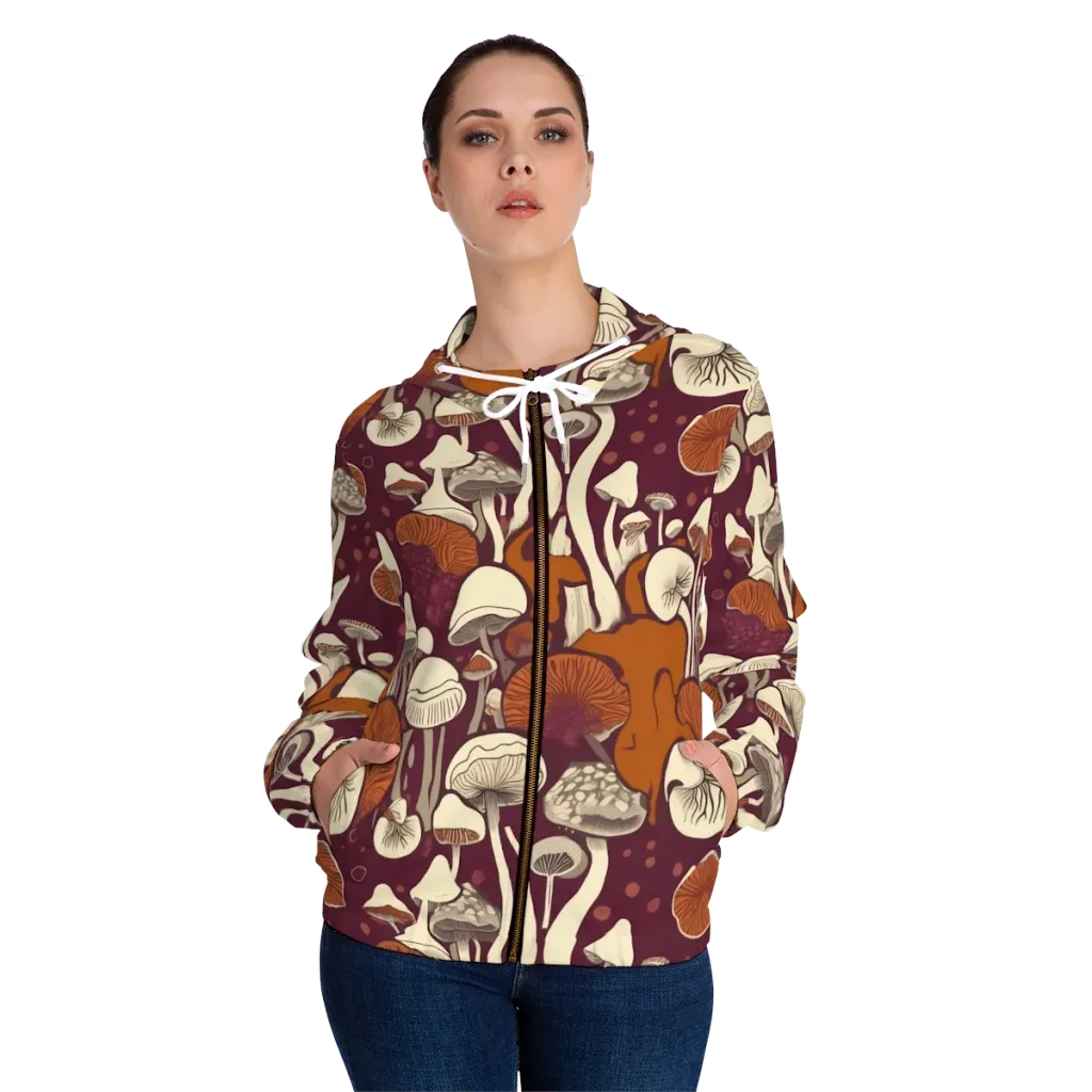 Mushroom Moonrise on Women's Full-Zip Hoodie — Front On Person