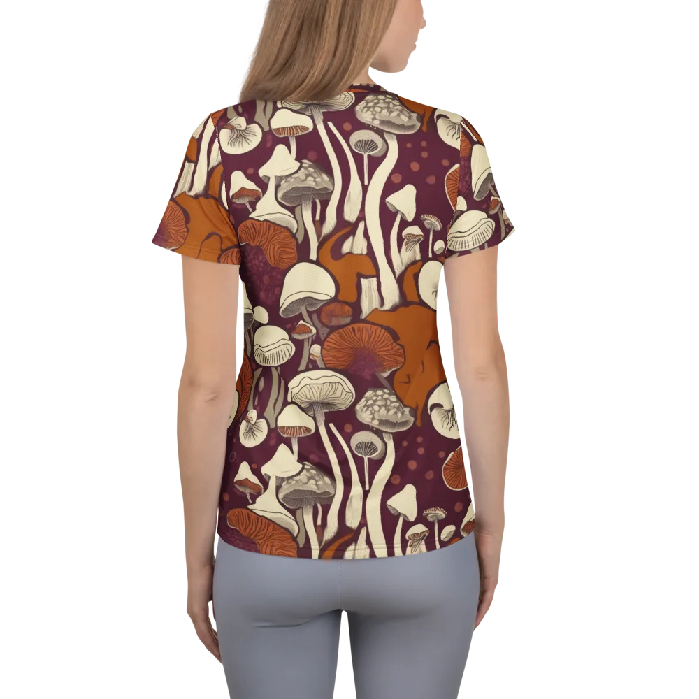 Mushroom Moonrise on Women's Athletic T-Shirt — Back