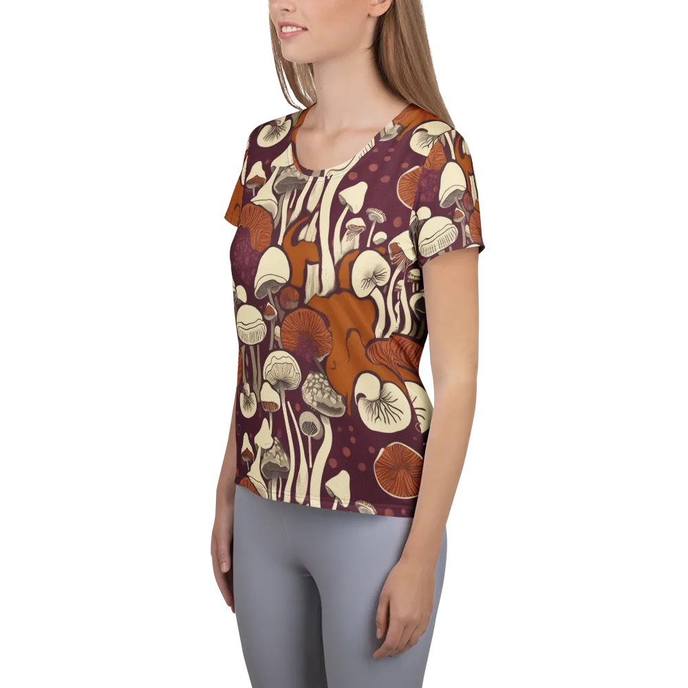 Mushroom Moonrise on Women's Athletic T-Shirt — Left