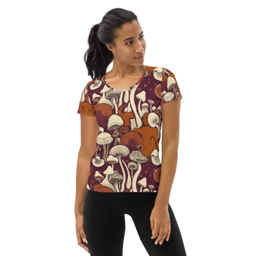 Mushroom Moonrise on a Women's Athletic T-Shirt
