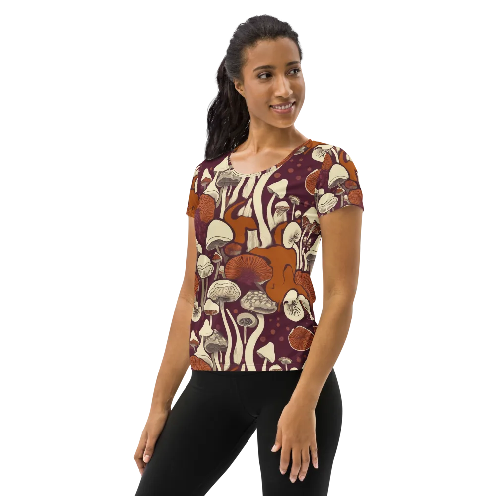 Mushroom Moonrise on Women's Athletic T-Shirt — Left