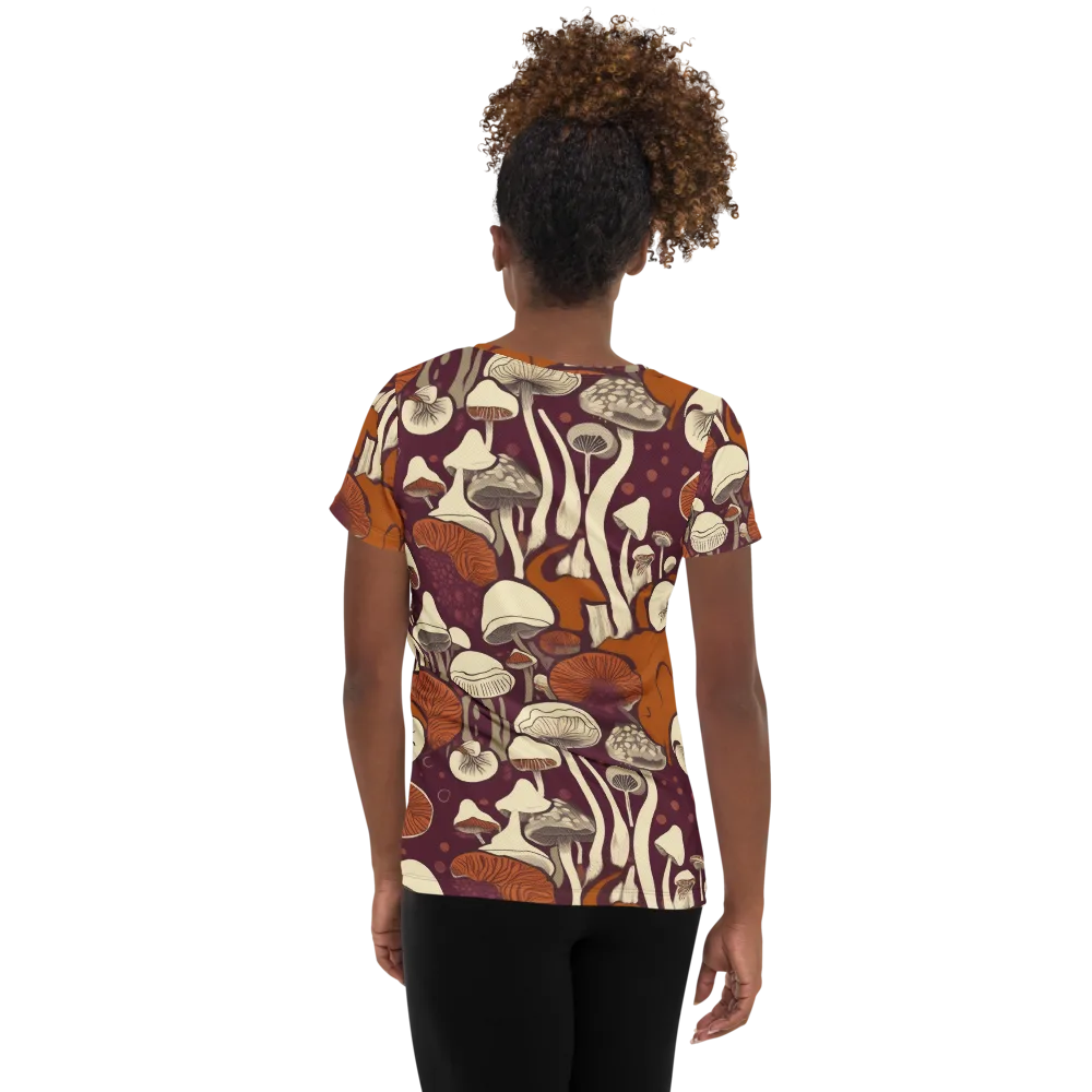 Mushroom Moonrise on Women's Athletic T-Shirt — Back