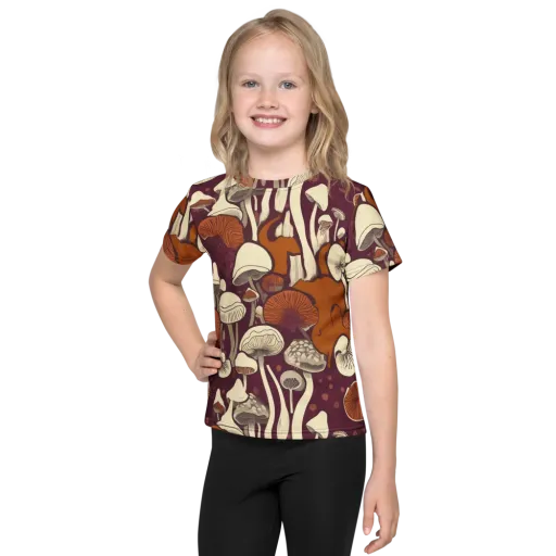 Mushroom Moonrise on a Kids Crew Neck T-Shirt