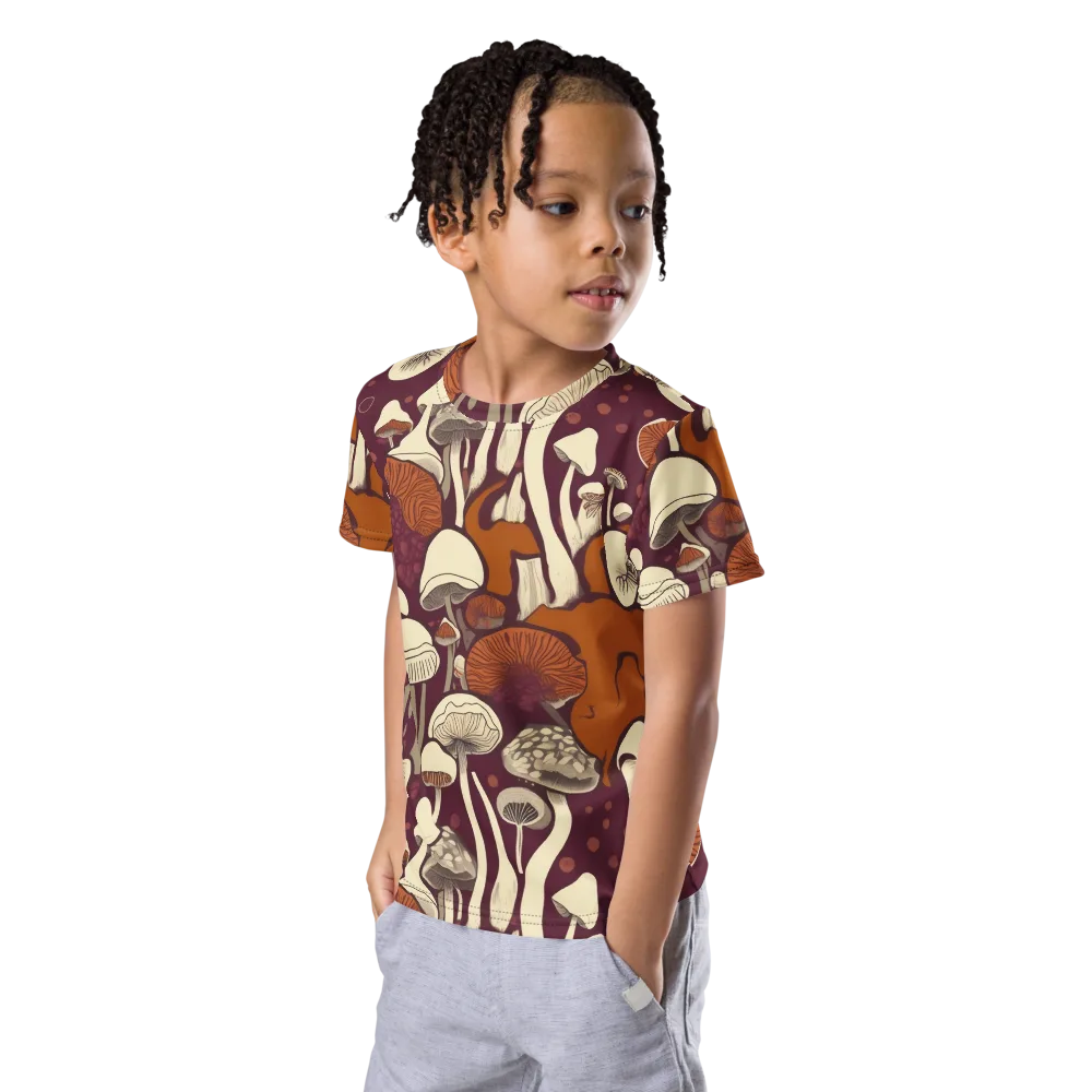 Mushroom Moonrise on Kids Crew Neck T-Shirt — Left Front