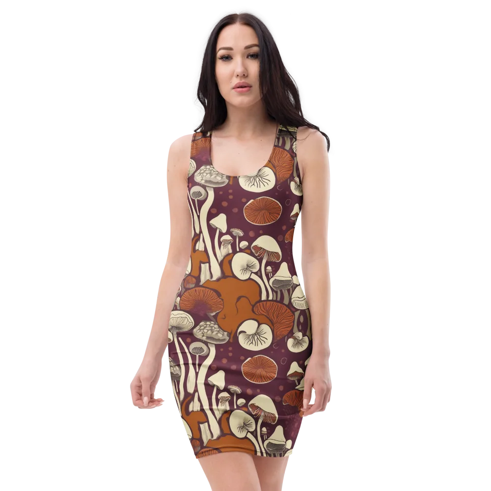 Mushroom Moonrise on Bodycon Dress — Front