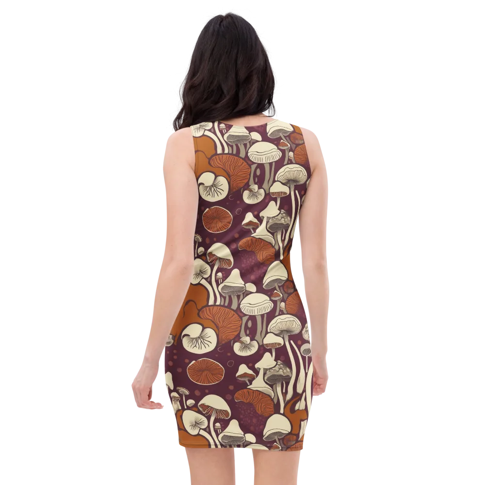 Mushroom Moonrise on Bodycon Dress — Back