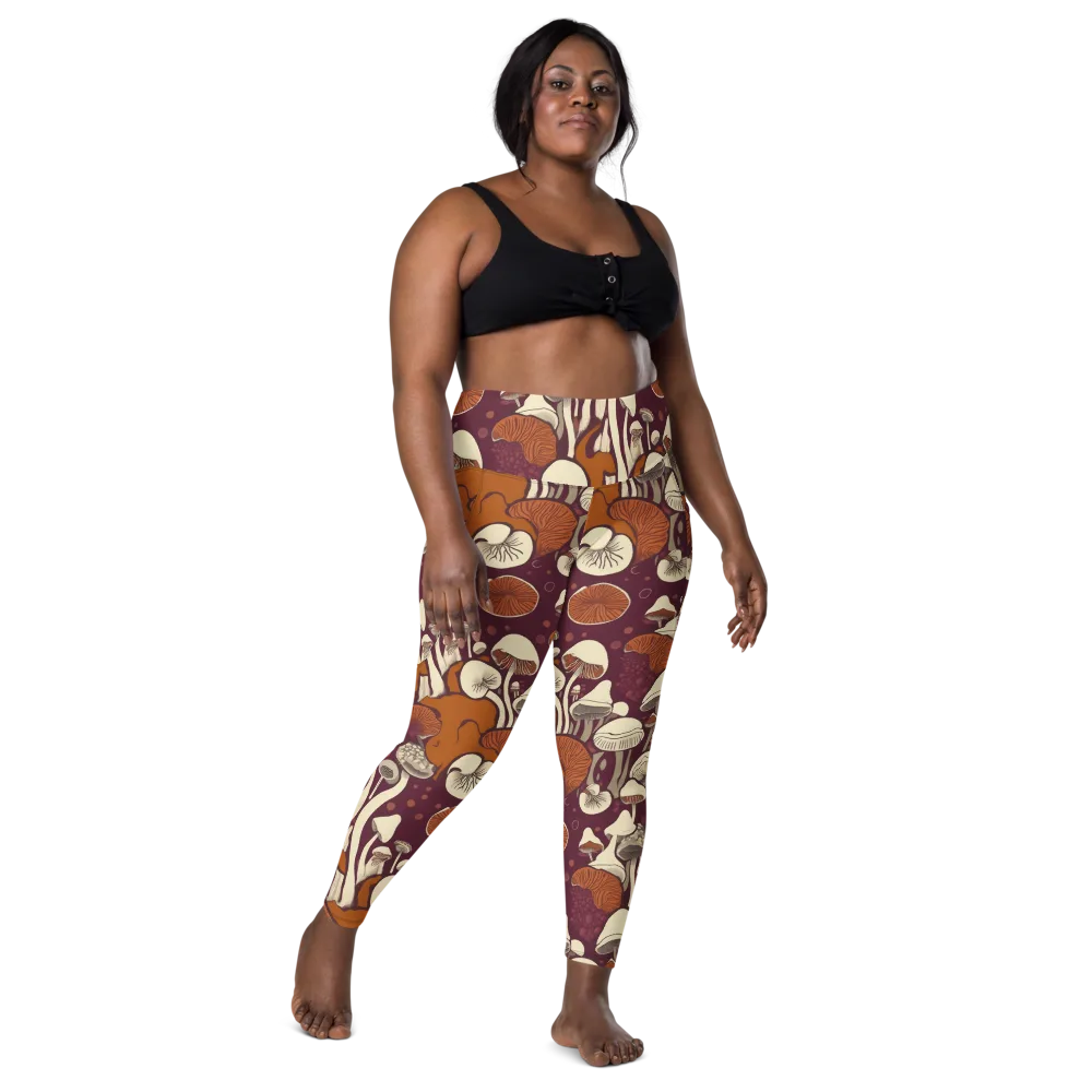 Mushroom Moonrise on Leggings with Pockets — Front