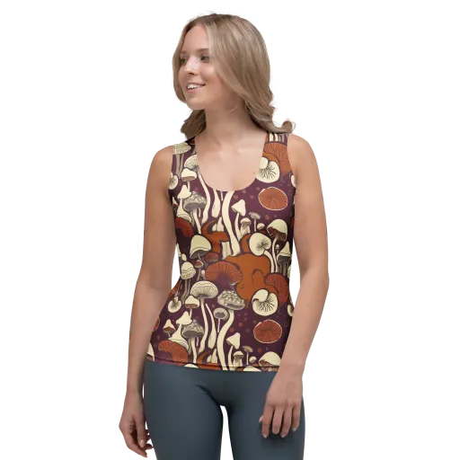 Mushroom Moonrise on a Women's Tank Top