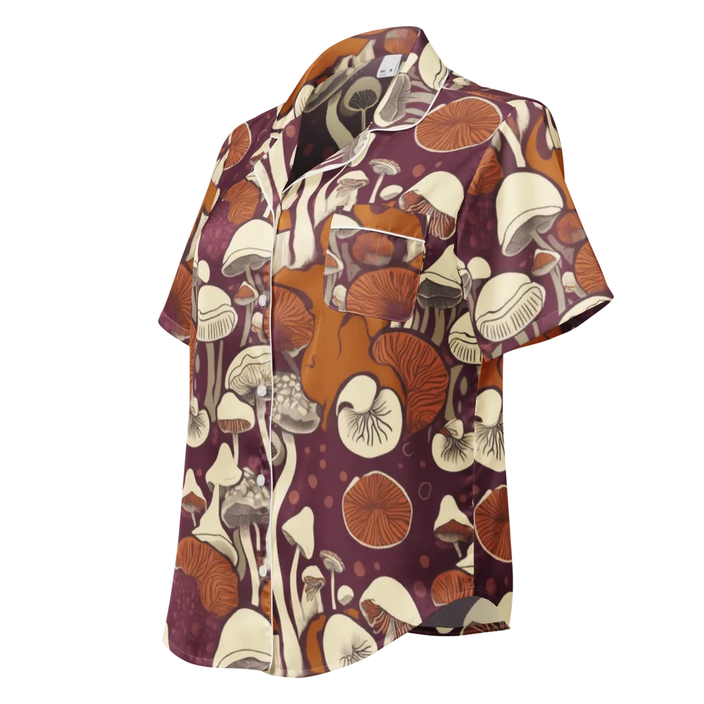Mushroom Moonrise on Women's Short Sleeve Pajama Top — Left Front