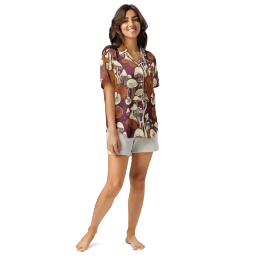 Mushroom Moonrise on a Women's Short Sleeve Pajama Top