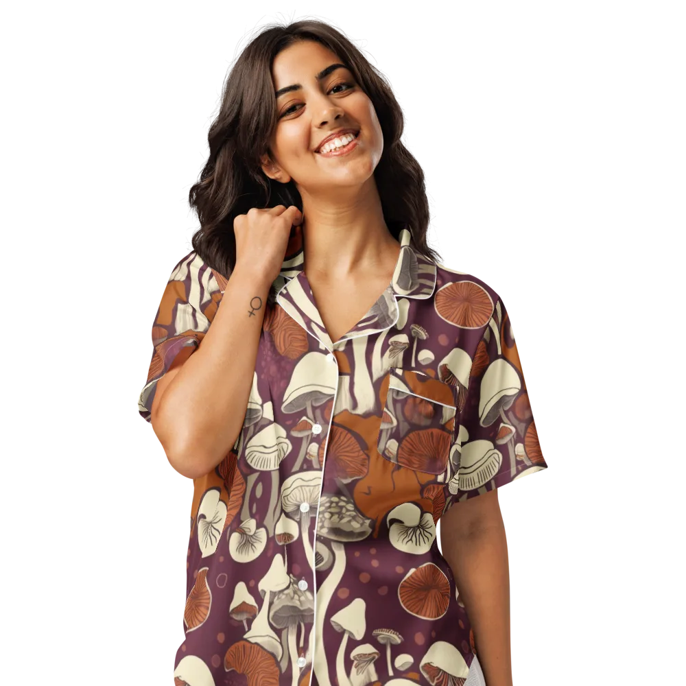 Mushroom Moonrise on Women's Short Sleeve Pajama Top — Front