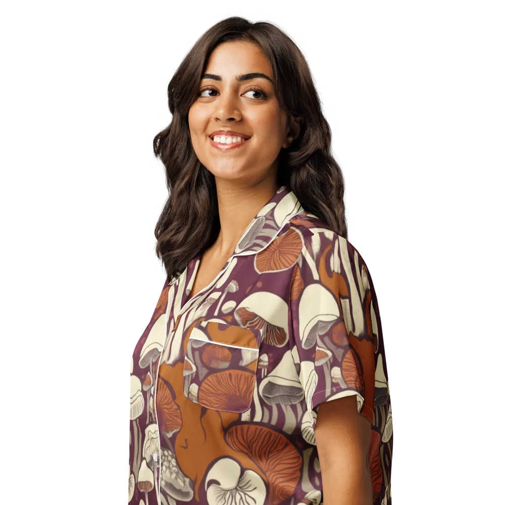 Mushroom Moonrise on Women's Short Sleeve Pajama Top — Left Front