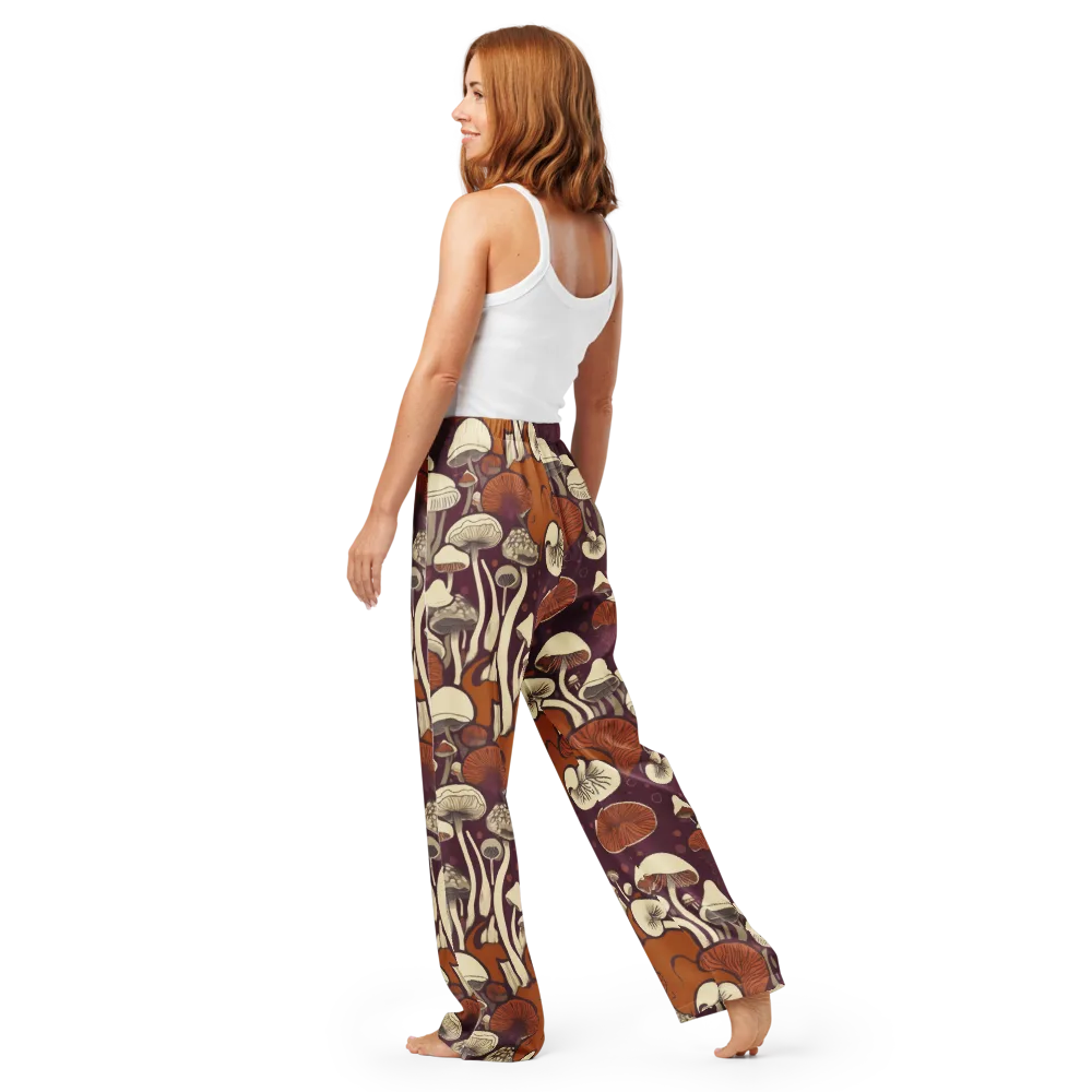 Mushroom Moonrise on Women's Pajama Pants — Back