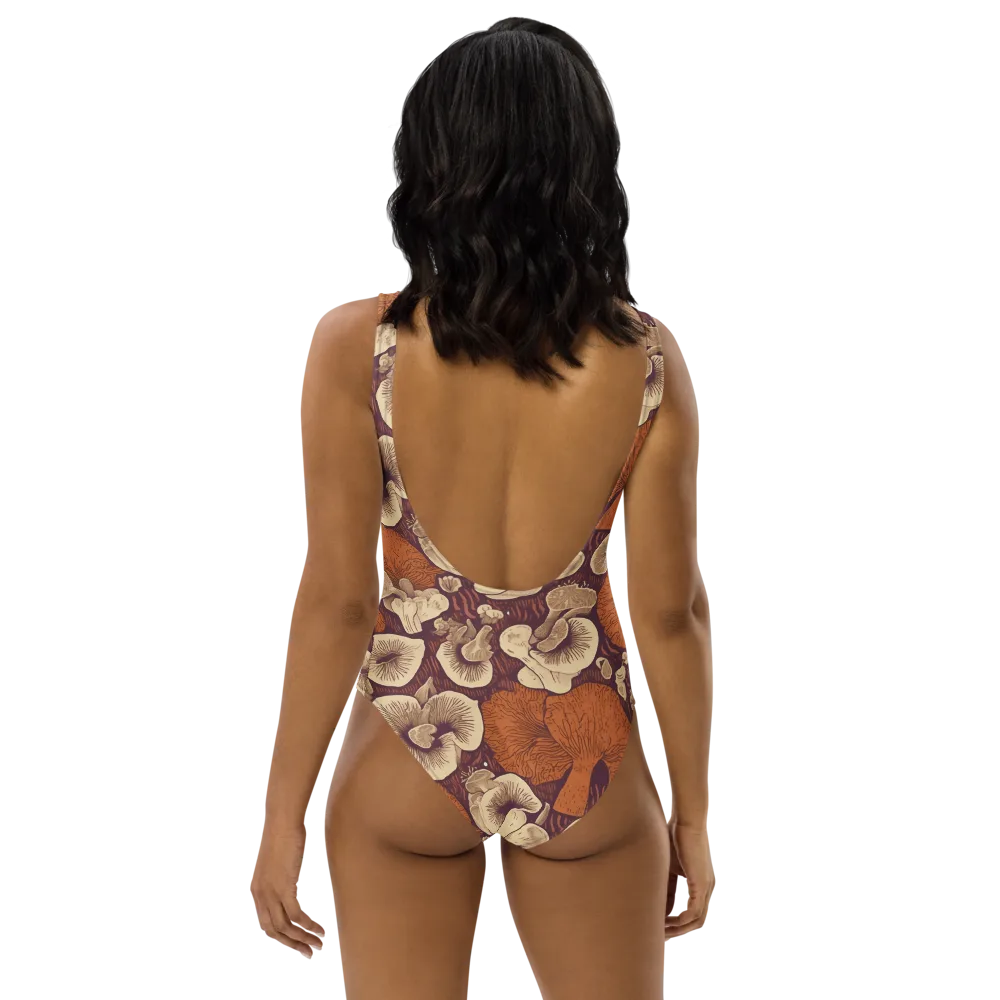 Mushroom Nocturne on One-Piece Swimsuit — Back