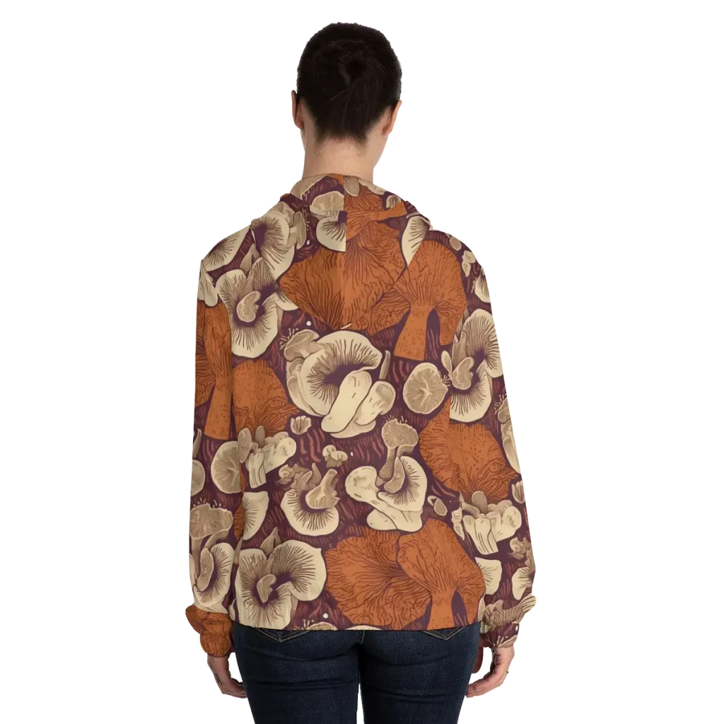 Mushroom Nocturne on Women's Full-Zip Hoodie — Back On Person