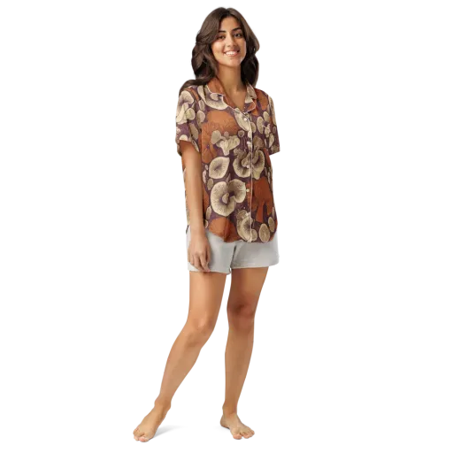 Mushroom Nocturne on a Women's Short Sleeve Pajama Top