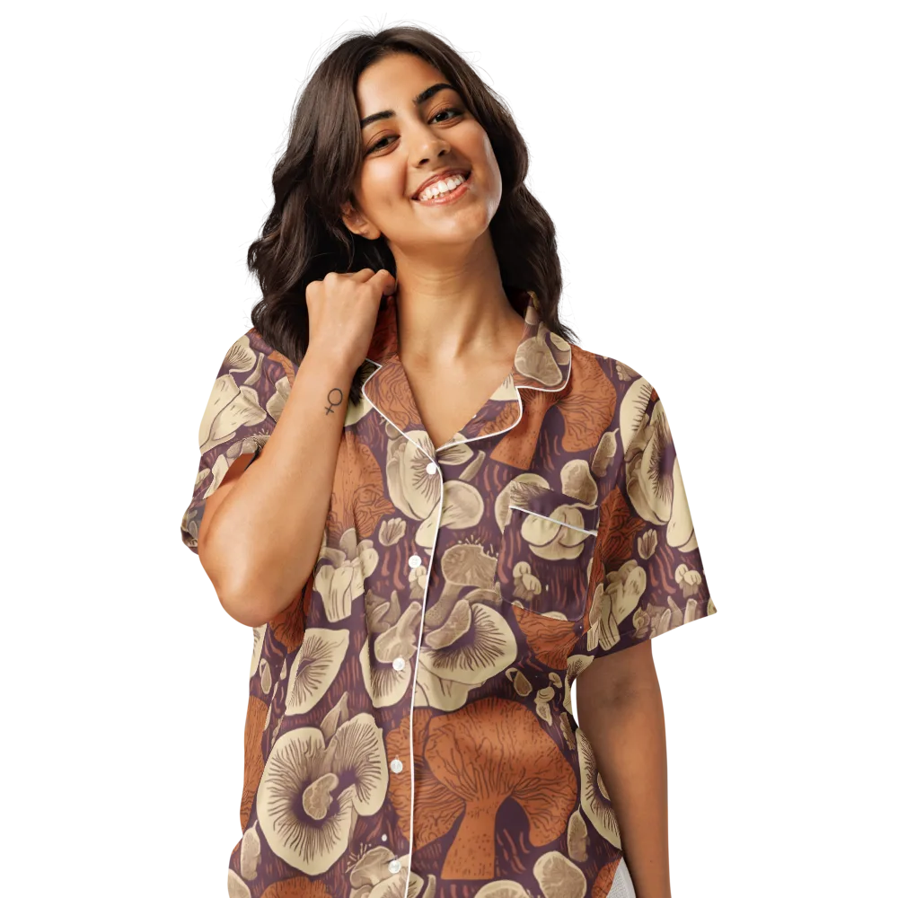 Mushroom Nocturne on Women's Short Sleeve Pajama Top — Front