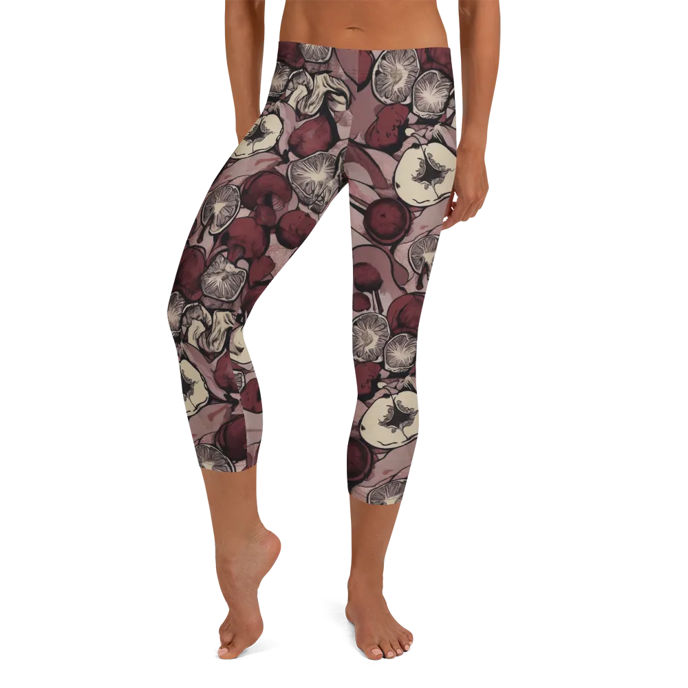 Pomegranate Nocturne on Capri Leggings — Front
