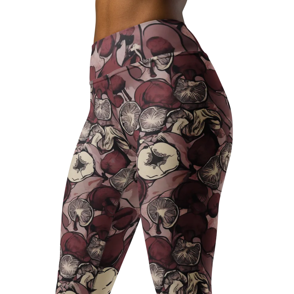 Pomegranate Nocturne on Yoga Leggings — Left Front