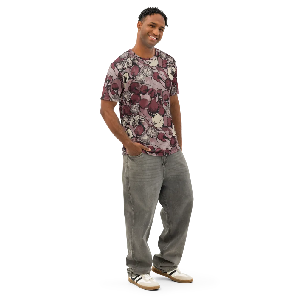 Pomegranate Nocturne on Men's Cotton Crew Neck T-Shirt — Right Front