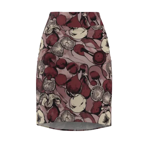 Pomegranate Nocturne on a Pencil Skirt