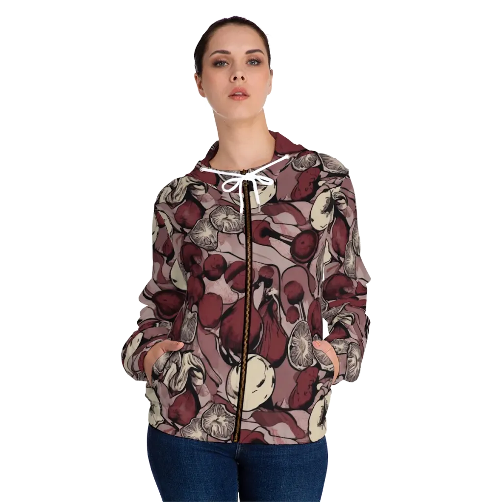 Pomegranate Nocturne on Women's Full-Zip Hoodie — Front On Person