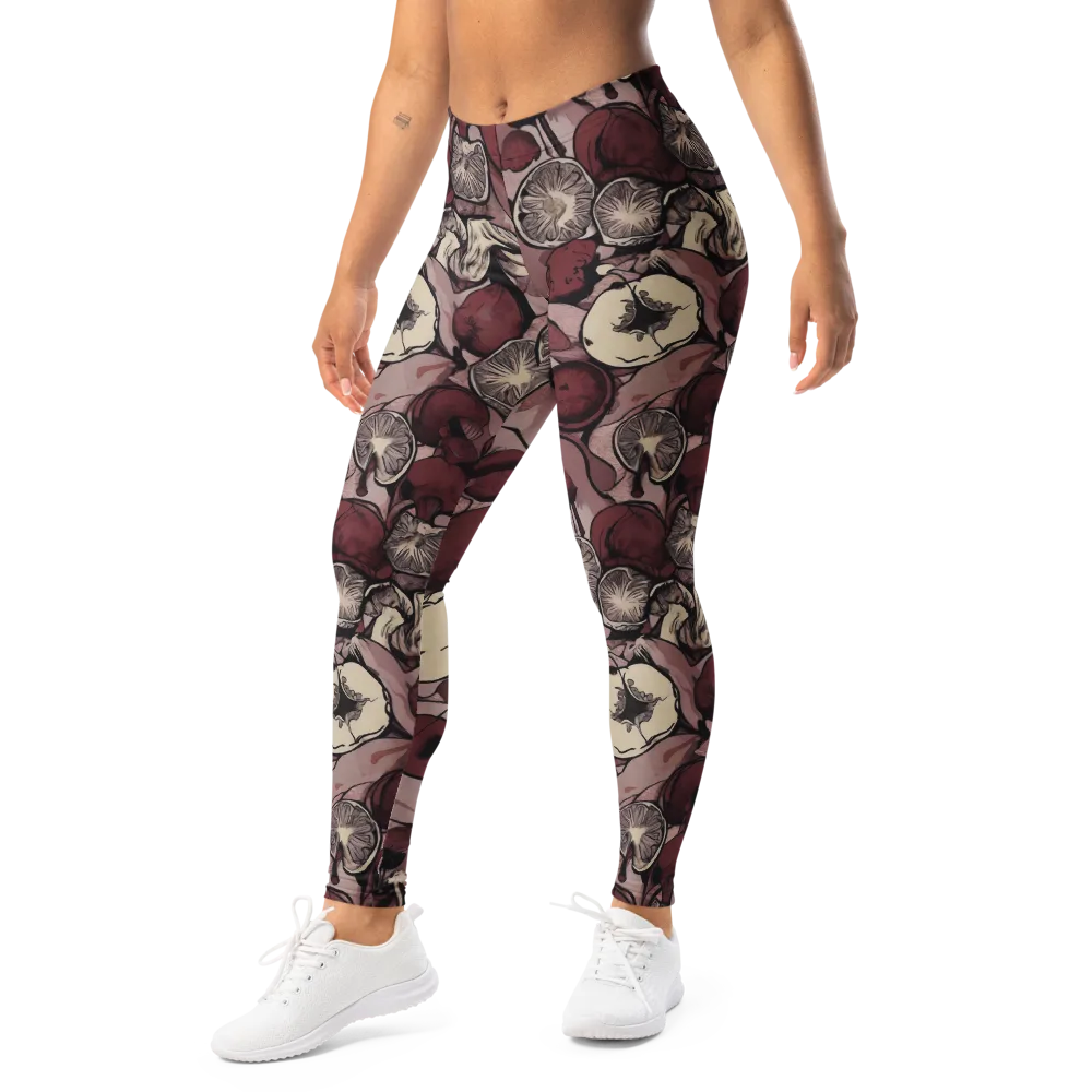 Pomegranate Nocturne on Leggings — Left Front