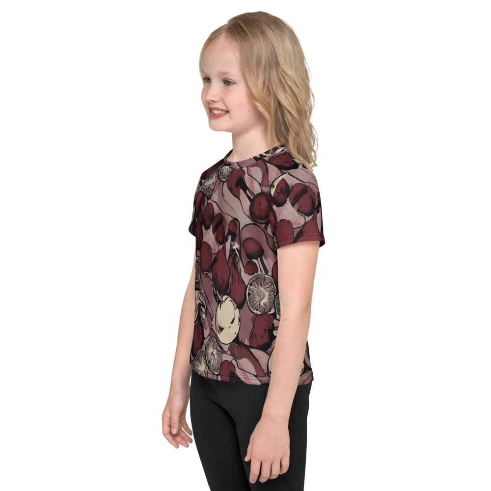 Pomegranate Nocturne on Kids Crew Neck T-Shirt — Left