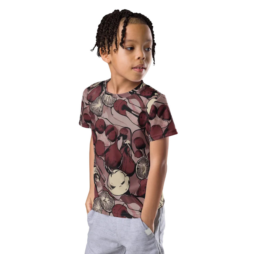 Pomegranate Nocturne on Kids Crew Neck T-Shirt — Left Front