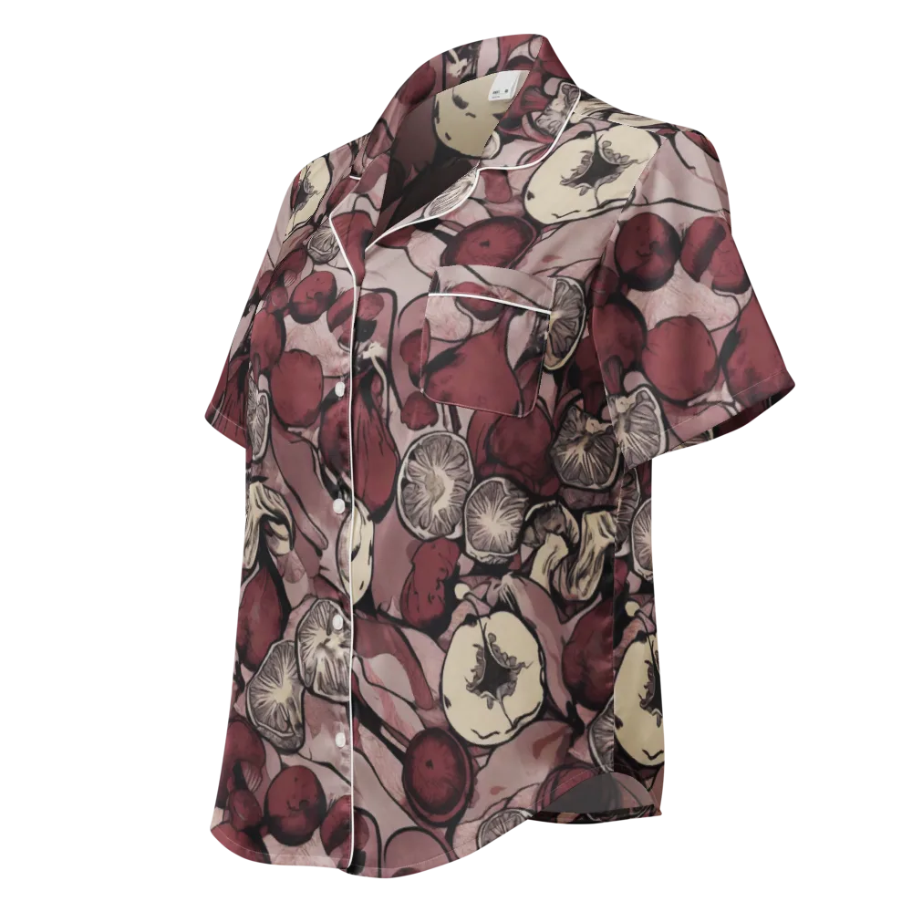 Pomegranate Nocturne on Women's Short Sleeve Pajama Top — Left Front