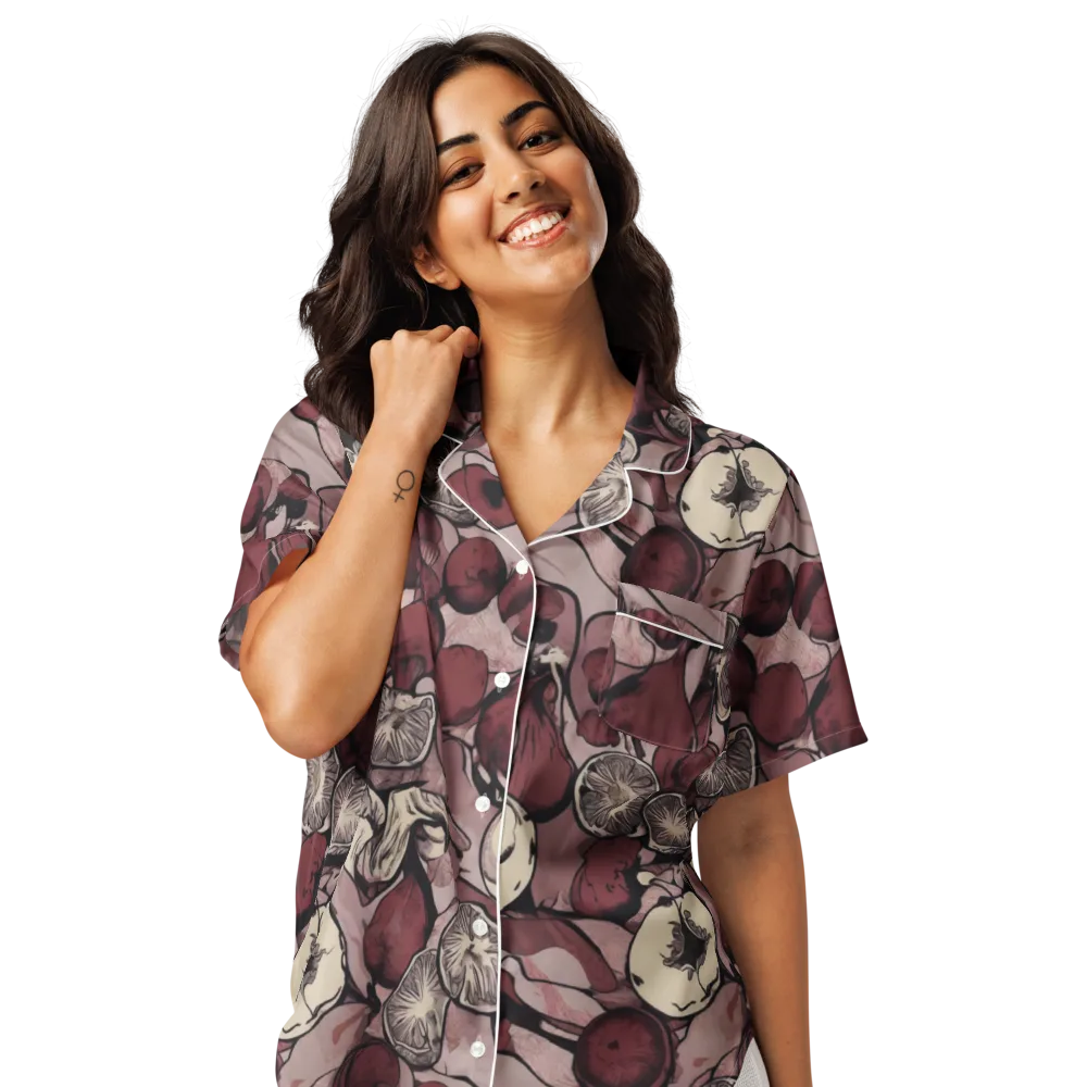 Pomegranate Nocturne on Women's Short Sleeve Pajama Top — Front